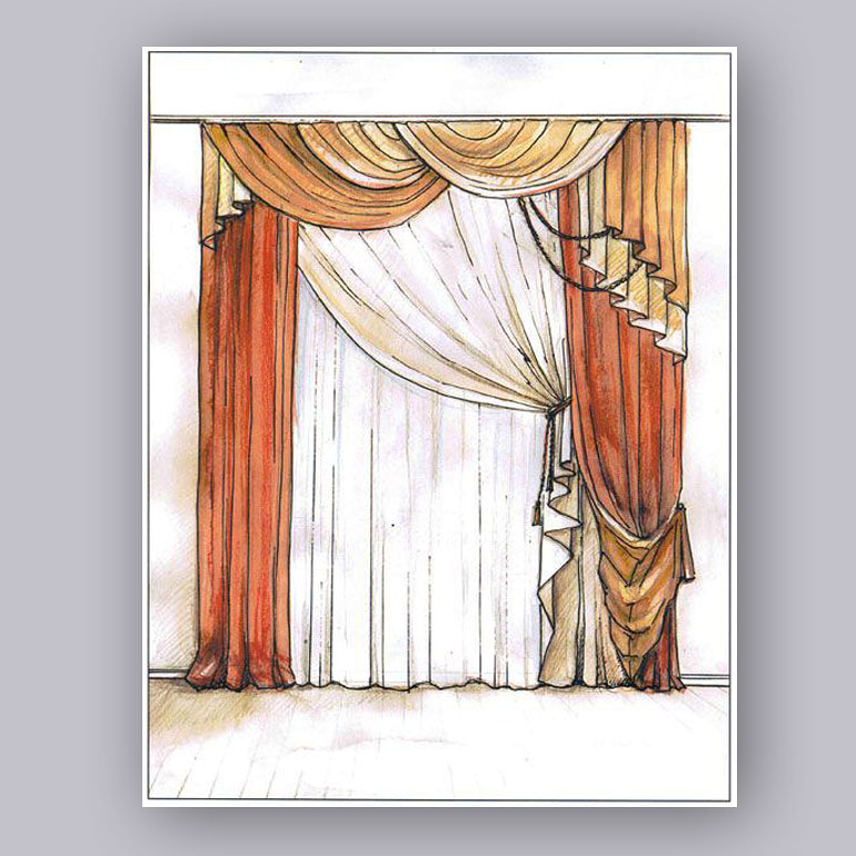 'эскиз-рисунок шторы выполненный дизайнером салона штор